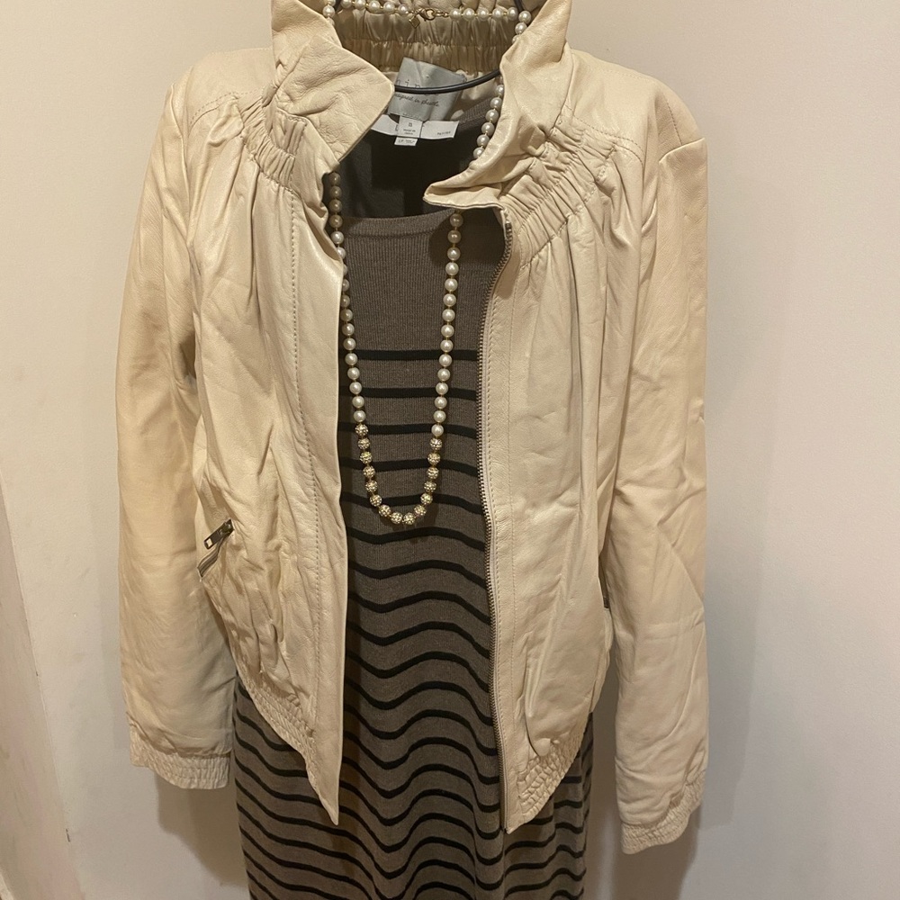 Hinge Leather Jacket, Cream Colored - image 2